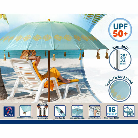 Strandparasol Blauw Ø 240 cm SPF50+ 3