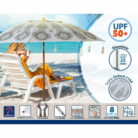 Strandparasol Wit Ø 180 cm SPF50+ Boho 3