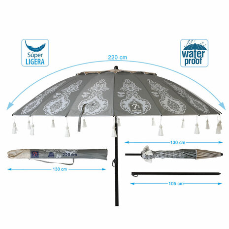 Strandparasol Grijs Ø 220 cm SPF50+ Boho 5