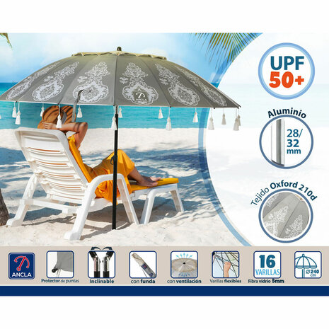 Strandparasol Grijs Ø 240 cm SPF50+ Boho 2