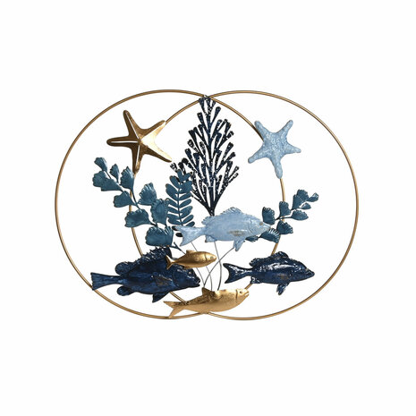 Wanddecoratie Home ESPRIT Blauw Gouden Mediterrane Vissen 83 x 6 x 63 cm 1