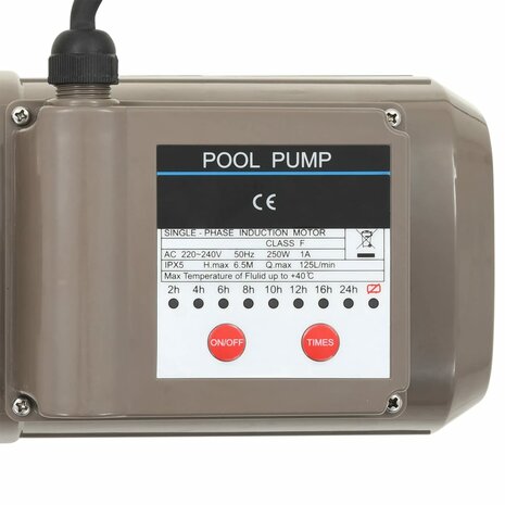 Zwembadpomp met timer 0,25 pk 8000 L/u zwart 9