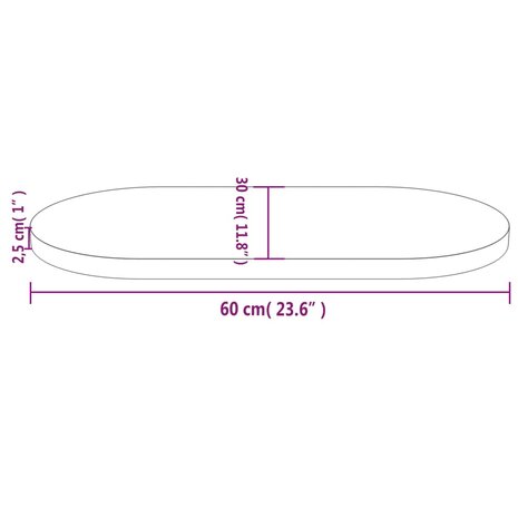 Tafelblad ovaal 60x30x2,5 cm massief grenenhout wit 7
