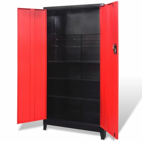 Gereedschapskast met 2 deuren 90x40x180 cm staal zwart en rood 2