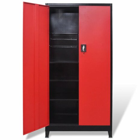 Gereedschapskast met 2 deuren 90x40x180 cm staal zwart en rood 6