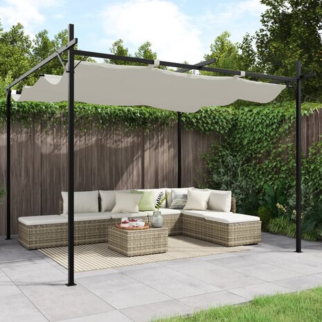 Pergola met uitschuifbaar dak 295x292x230 crèmekleurig 1