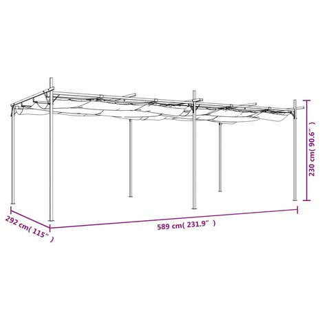 Pergola met uitschuifbaar dak 589x292x230 crèmekleurig 8