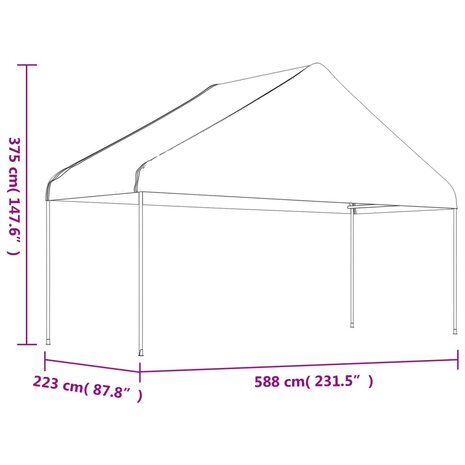 Prieel met dak 4,46x5,88x3,75 m polyetheen wit 6