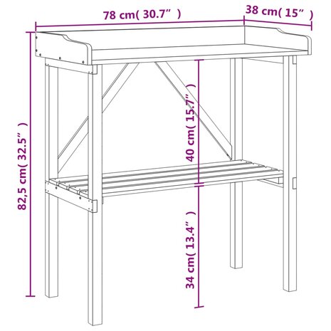 Plantentafel met schap 78x38x82,5 cm vurenhout grijs 9