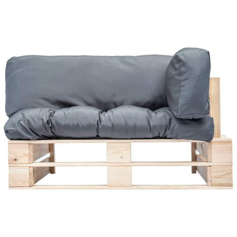 Tuinbank pallet met grijze kussens grenenhout 2