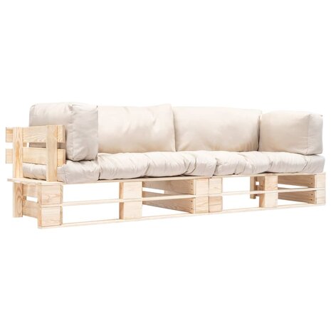 2-delige Tuinbankenset pallet met zandkleur kussens grenenhout 1