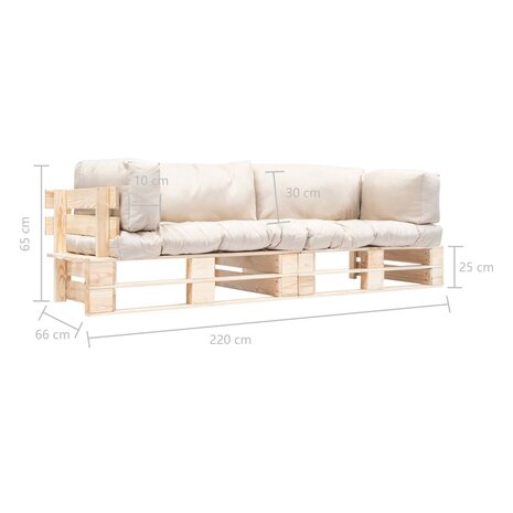 2-delige Tuinbankenset pallet met zandkleur kussens grenenhout 5