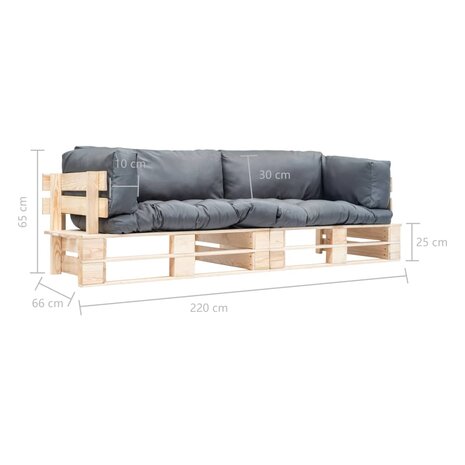 2-delige Tuinbankenset pallet met grijze kussens grenenhout 5