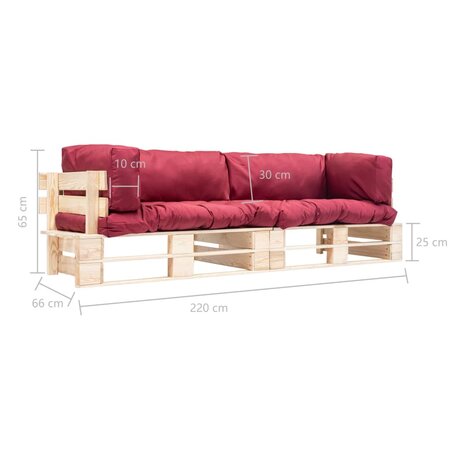 2-delige Tuinbankenset pallet met rode kussens grenenhout 5