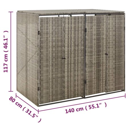 Containerberging dubbel 140x80x117 cm poly rattan grijs 7