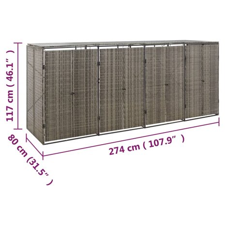 Containerberging viervoudig 274x80x117 cm poly rattan grijs 7