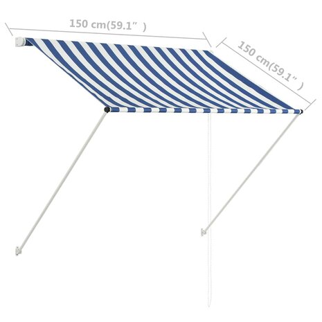 Luifel uittrekbaar 150x150 cm blauw en wit 8