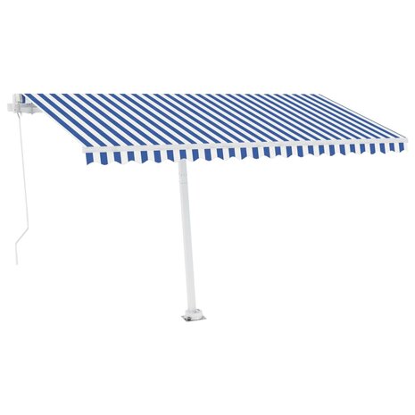 Luifel vrijstaand handmatig uittrekbaar 450x300 cm blauw en wit 4