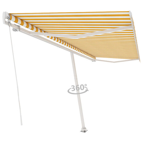 Luifel vrijstaand handmatig uittrekbaar 500x300 cm geel en wit 3