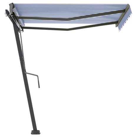 Luifel vrijstaand handmatig uittrekbaar 300x250 cm blauw en wit 3