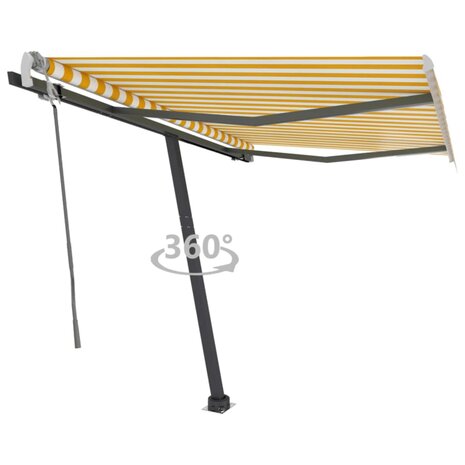 Luifel vrijstaand handmatig uittrekbaar 300x250 cm geel en wit 1