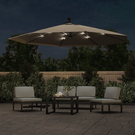 Zweefparasol met LED-verlichting en metalen paal 350 cm taupe 3