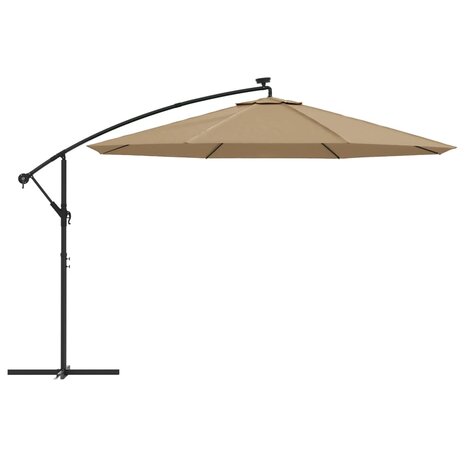 Zweefparasol met LED-verlichting en metalen paal 350 cm taupe 4