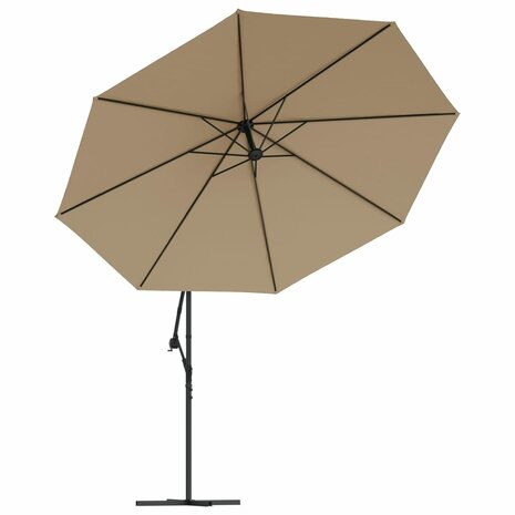 Zweefparasol met LED-verlichting en metalen paal 350 cm taupe 5
