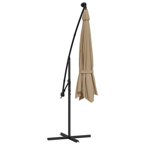Zweefparasol met LED-verlichting en metalen paal 350 cm taupe 8