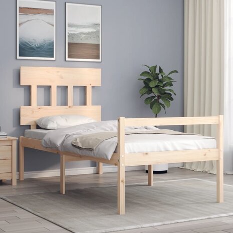 Seniorenbed met hoofdbord massief hout 90x200 cm 1