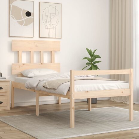 Seniorenbed met hoofdbord massief hout 90x200 cm 3