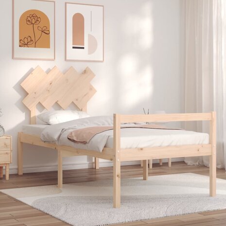 Seniorenbed met hoofdbord massief hout 90x200 cm 1
