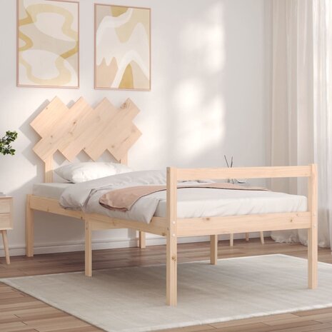 Seniorenbed met hoofdbord massief hout 90x200 cm 3