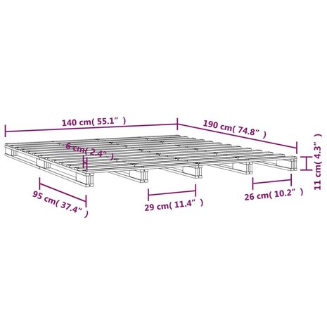 Palletbed massief grenenhout 140x190 cm 8