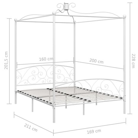 Hemelbedframe metaal wit 160x200 cm 5