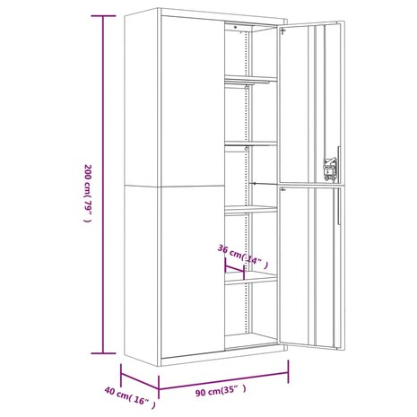 Archiefkast 90x40x200 cm staal zwart 9