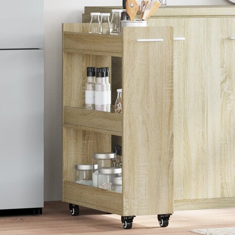 Kast met wieltjes 60x22x79 bewerkt hout sonoma eikenkleurig 1