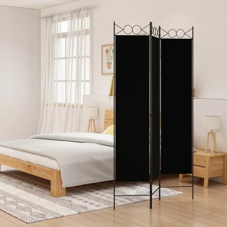 Kamerscherm met 3 panelen 120x200 cm stof zwart 1