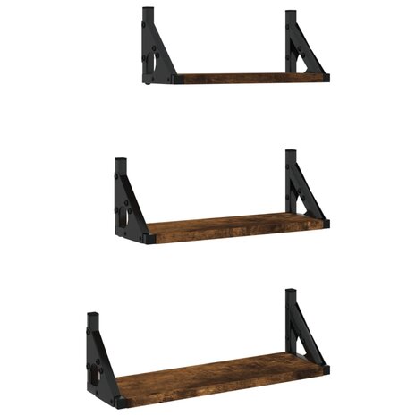 3-delige Wandschappenset bewerkt hout gerookt eikenkleurig 2