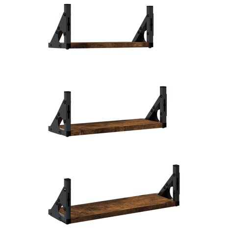 3-delige Wandschappenset bewerkt hout gerookt eikenkleurig 6