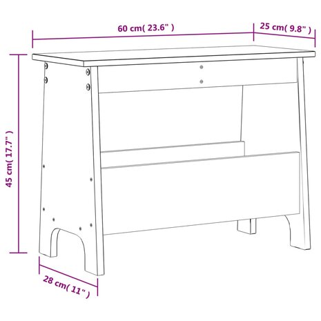 Halbankje 60x28x45 cm massief grenenhout 8