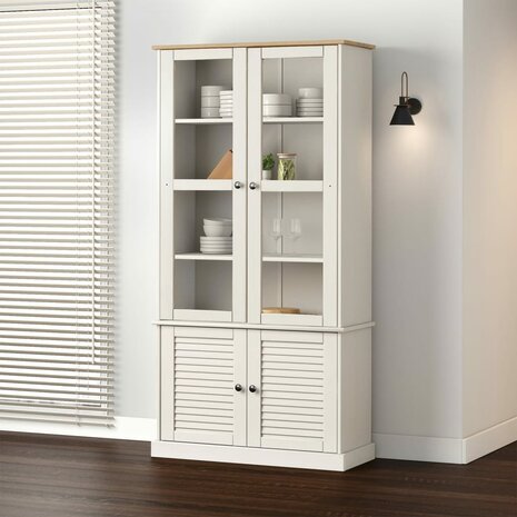 Vitrinekast VIGO 85x35x170 cm massief grenenhout wit 1