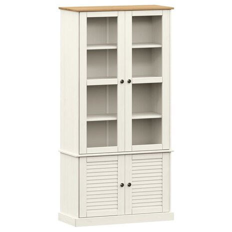 Vitrinekast VIGO 85x35x170 cm massief grenenhout wit 2