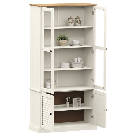 Vitrinekast VIGO 85x35x170 cm massief grenenhout wit 3