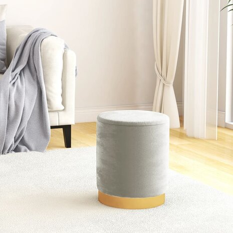 Hocker met opbergruimte rond fluweel lichtgrijs 1