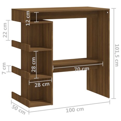 Bartafel met opbergrek 100x50x101,5 cm bewerkt hout bruin eiken 7