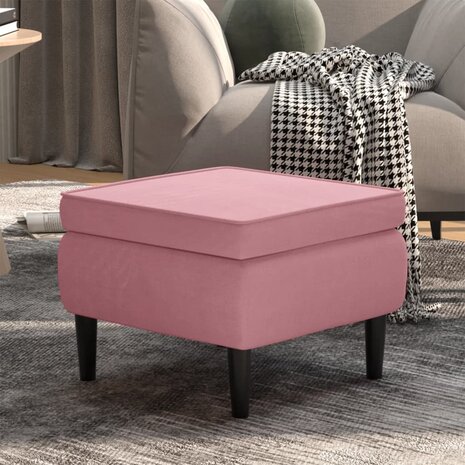 Kruk met houten poten fluweel roze 1