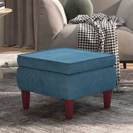 Kruk met houten poten fluweel blauw 1