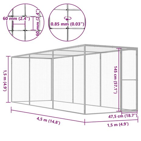 Kattenkooi 4,5x1,5x1,5 m gegalvaniseerd staal 5