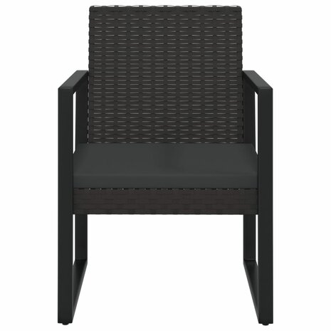 Tuinstoel met kussen poly rattan zwart 3